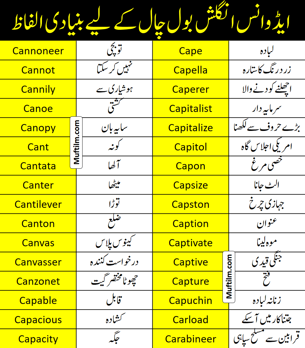 Advance Vocabulary Words with Urdu meaning - muftilm