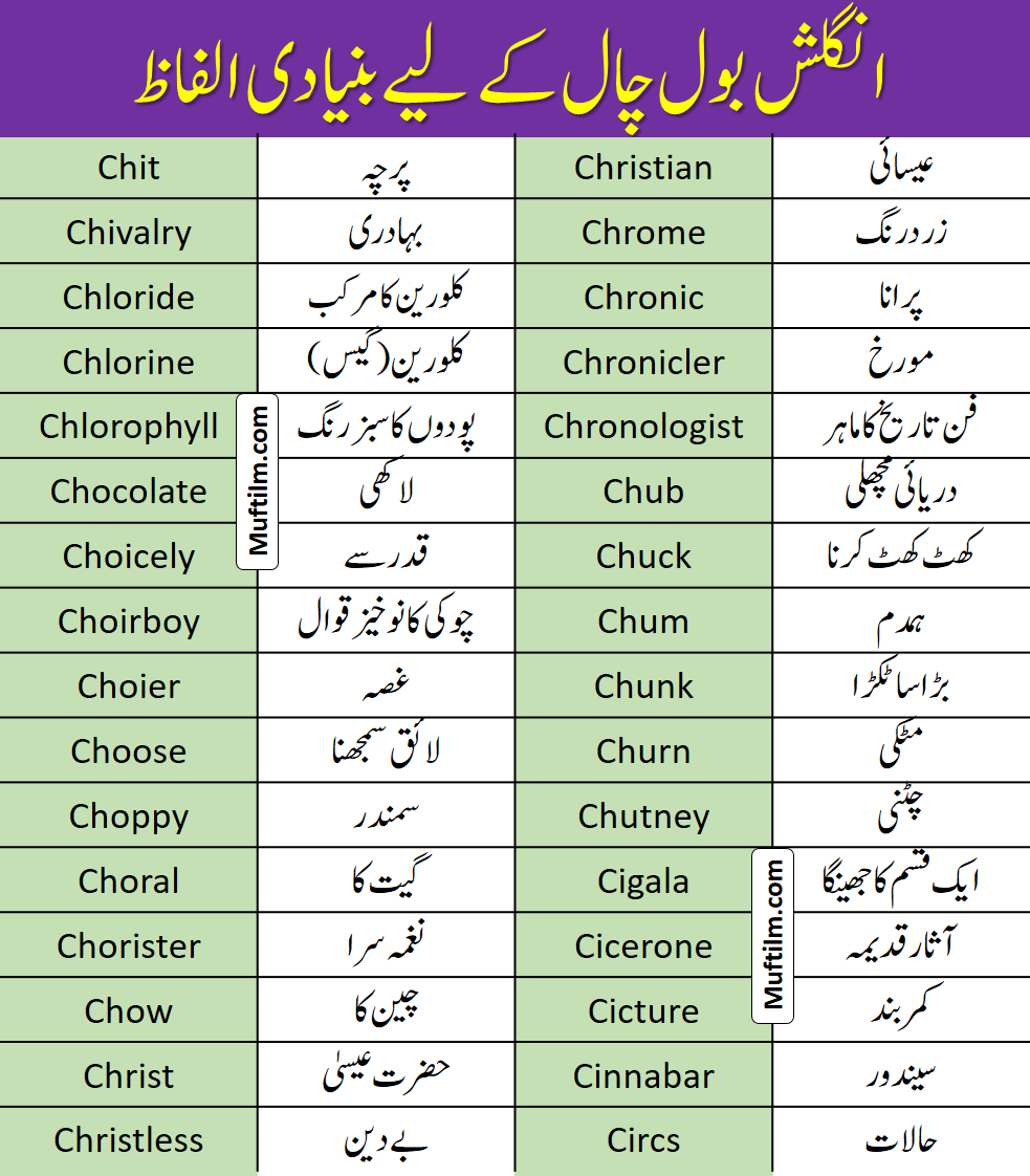 88 Basic Vocabulary Words in Urdu and English PDF - muftilm