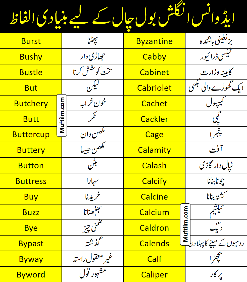 Advance Vocabulary Words with Urdu meaning muftilm