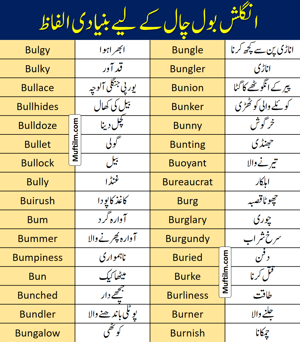 200+ Vocabulary words with meaning in Urdu muftilm